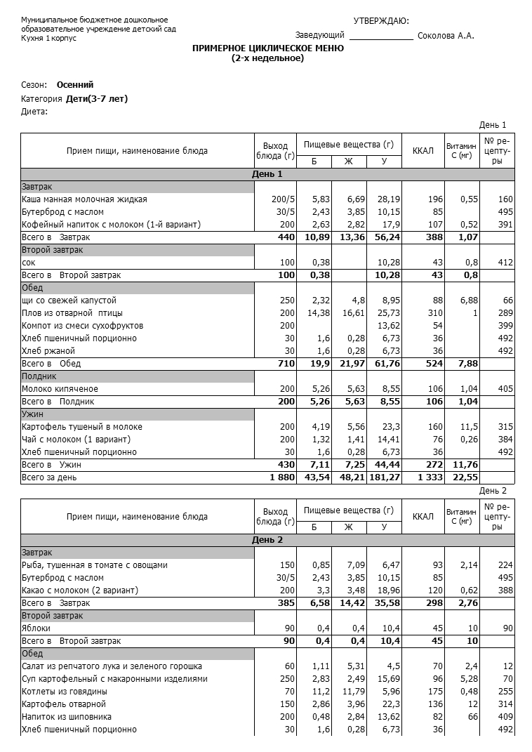 Программа для учета питания в детском саду, расчет и калькуляция меню в  МБДОУ | БЭСТ-Питание: учет питания